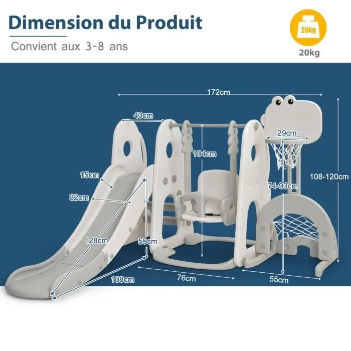 COSTWAY Ensemble Toboggan Balançoire 6 en 1: Basket-ball, Football, Escalade, Golf - Jouet Exterieur Intérieure 18 Mois + Orange-3