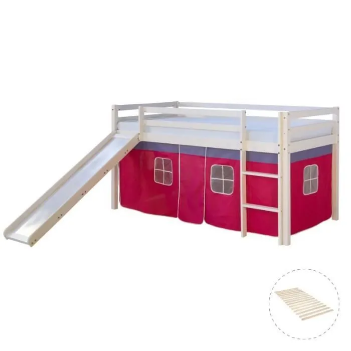 Lit mi-hauteur - HomeStyle4U - 2576 - Rose - 90x200 cm - Avec toboggan-1