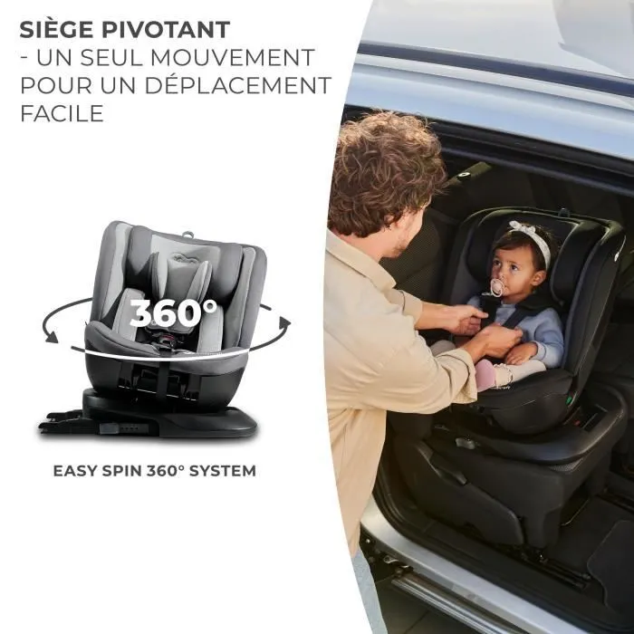 Siège auto I-size 40-150 cm - KINDERKRAFT XPEDITION2 - Siège pivotant 360 - Base intégrée avec isofix - Inclinaison - Gris-3
