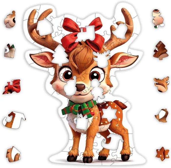 Puzzles en bois, motif Noël, série Christmas, 25x31 cm, 50 pièces, kit Caramel Reindeer - Miliwood-4