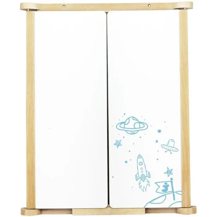 Tableau Triptyque Mural en Bois Naturel - JEUJURA - Ardoise Centrale et Volets Craie/Feutre, Accessoires Inclus, 82x56 cm-1