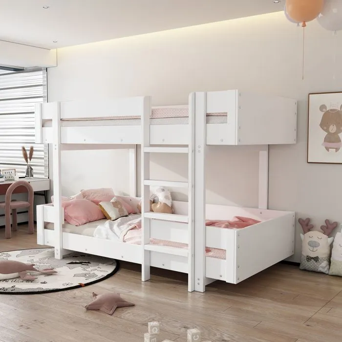 Lit superposé - Blanc - 90x200cm - Bois massif - 2 places - Style moderne-5