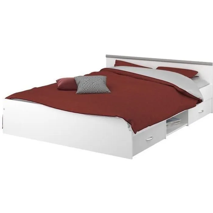 PARISOT Lit adulte contemporain blanc mat - l 140 x L 200 cm - ZODIAC-0