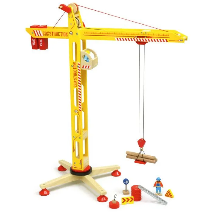 Grande grue en bois - VILAC - Jouet de chantier pour enfant - Jaune et multicolore-1