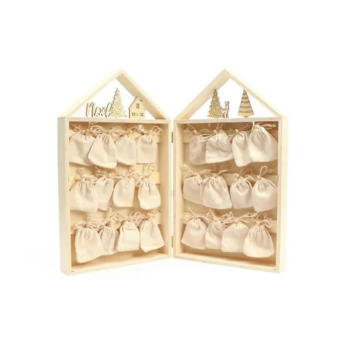 CALENDRIER AVENT BOIS SACHETS TISSUS 240x400x80mm-0