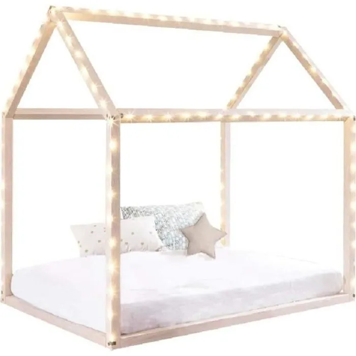 Lit bébé - Atmosphera - Cabane en pin - Dimensions 116x126x66 cm - Compatible matelas 60x110 cm-0