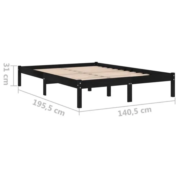 vidaXL Cadre de lit Noir Bois massif 135x190 cm Double 809996-3