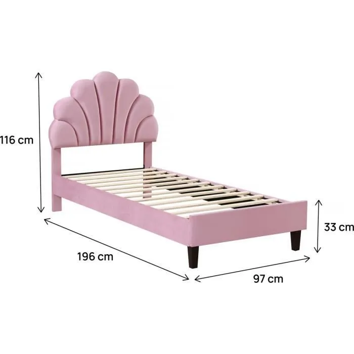 Lit coquillage en velours " Manon " - 90 x 190 cm - Rose-2