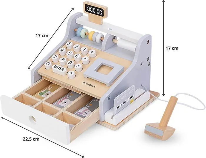 Caisse Enregistreuse Enfant +3 ans Mamabrum - Équipée de Clavier Numérique, boulier, Scanner, Terminal et Pièces de monnaie en Bois-2