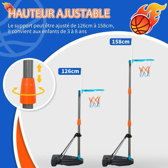 HOMCOM - Panier de Basket - Plastique - 65x32x158cm - Bleu, Gris-4