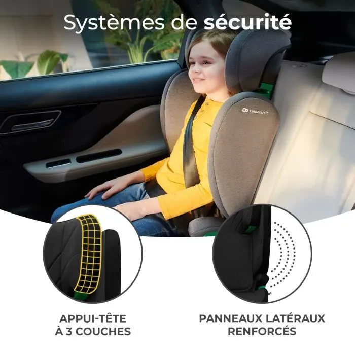 Siège auto I-size 100-150 cm - KINDERKRAFT JUNIOR FIX - Têtière ajustable - Isofix fixation - Housse amovible - Noir-1