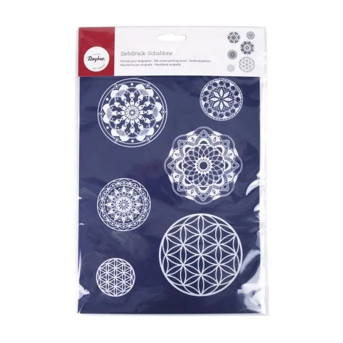 Pochoir de sérigraphie Mandala A4, 1 pochoir+1 spatule, sct.-LS-0