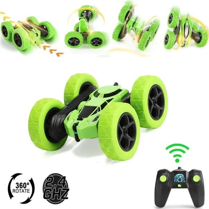 RC Voiture Télécommandée 2,4Ghz Tourné à Double Face à 360 Degrés, 4WD Voiture Tout Terrain, Cadeau pour Enfant (vert)-0