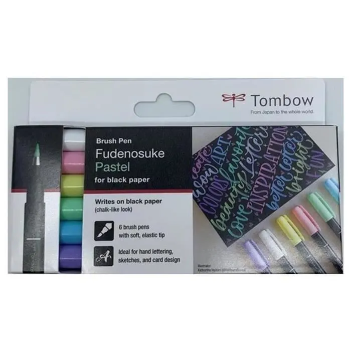 Set de 6 feutres Brush Fudenosuke pastel pour papier noir-0