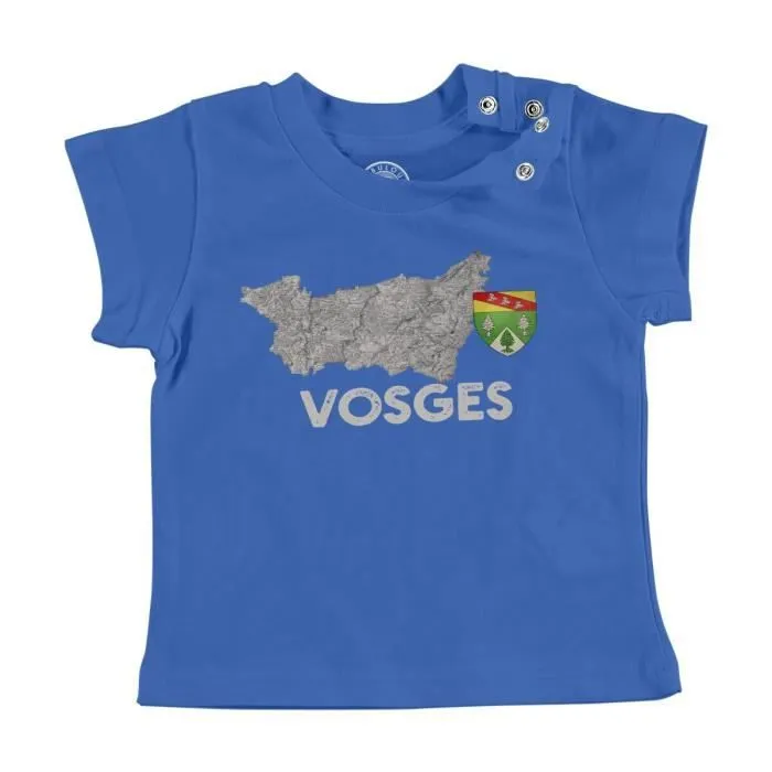 T-shirt Bébé Manche Courte Bleu Vosges 88 Département Epinal Carte Ancienne Rare-0
