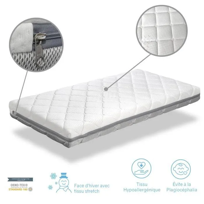 Matelas Bébé BUNNY 57X117 Epaisseur 11 CM - Déhoussable, lavable, adaptable et respirant-1