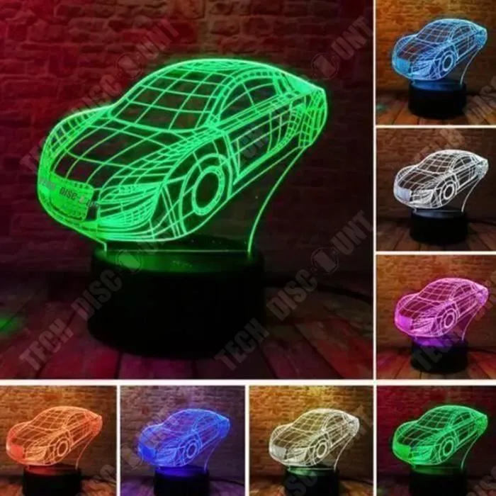 TD® Veilleuse 3D de bureau  Contrôle tactile  Sept couleurs réglables Aspect automobile Illusion Light-0