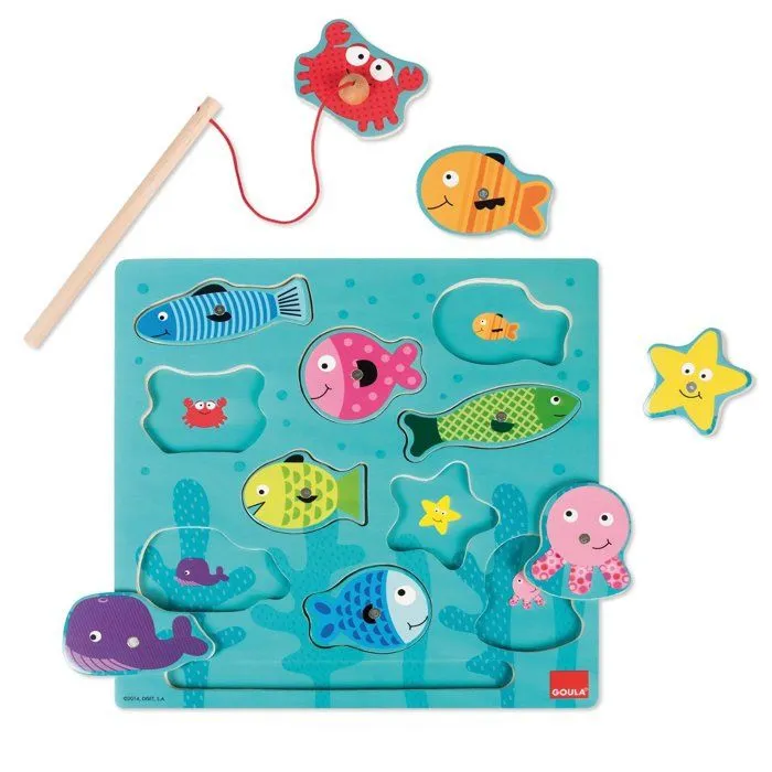 Puzzle encastrement en bois magnétique : La Pêche-1