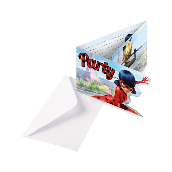 Cartes d'invitations - Miraculous - 8 invitations - Rose - Enfant - Mixte-0