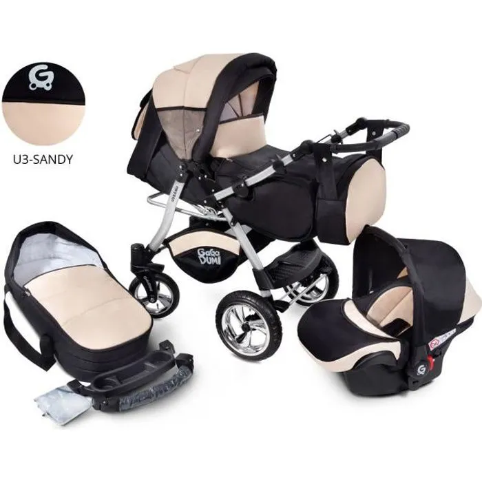 GagaDumi Urbano combinée 3 en 1 poussette nacelle Siège-Auto avec tous les accessoires Landau (U3 - Beige)-3