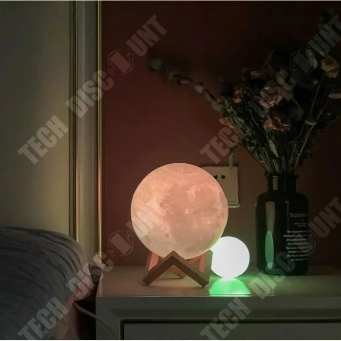 TD® Lampe 3D de Lune - Port d'USB - Support en bois - 20 cm-3