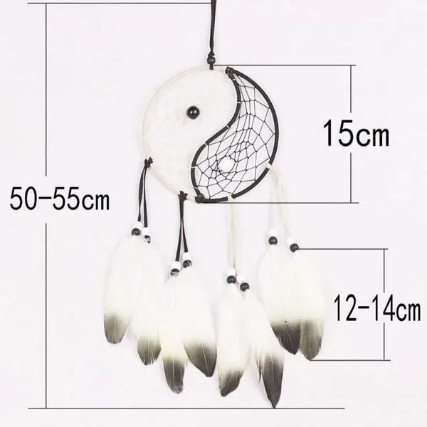 Attrape-Rêve - Yin Yang - Décoration intérieure - Plumes - Perles - 50-55 cm-2
