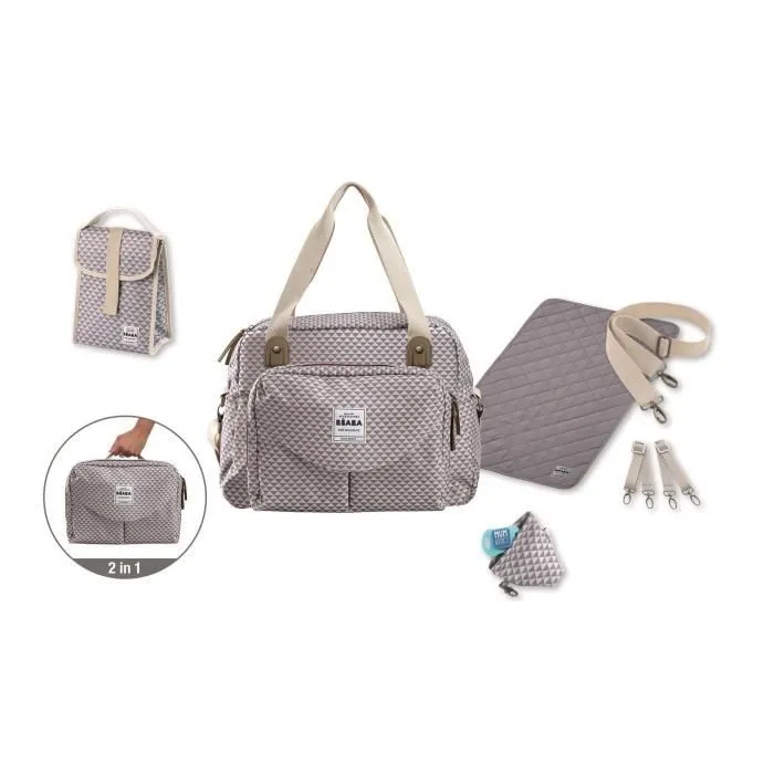 BEABA, Sac à langer Genéve II, Modulable, Grande contenance, Rangements multiples, Pochette avant amovible, Gris-1