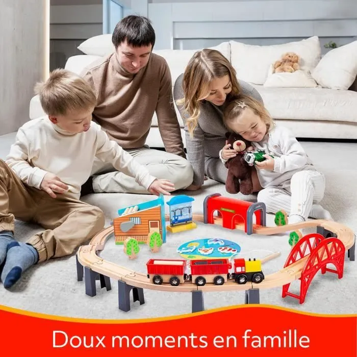 Circuit train bois Kinderplay GS6151 – train, rails et véhicules – pack complet 213 cm – jouet enfant dès 3 ans-0