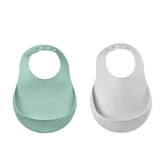 Lot de 2 bavoirs silicone Gris clair/Vert sauge-5