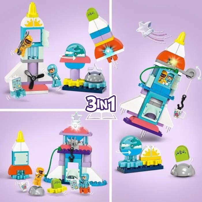 LEGO® 10422 DUPLO L'Aventure en Navette Spatiale 3-en-1, Jouet de Construction de Fusée, Jeu Éducatif-2