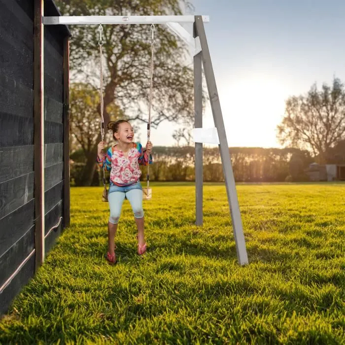 AXI Portique mural en Bois FSC Gris / Blanc avec Balançoire Enfant | Balançoire pour l’extérieur / le jardin-0