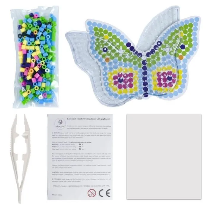La Manuli - Plaques de perles à repasser avec modèles assortis - Papillon + perles gratuites-2