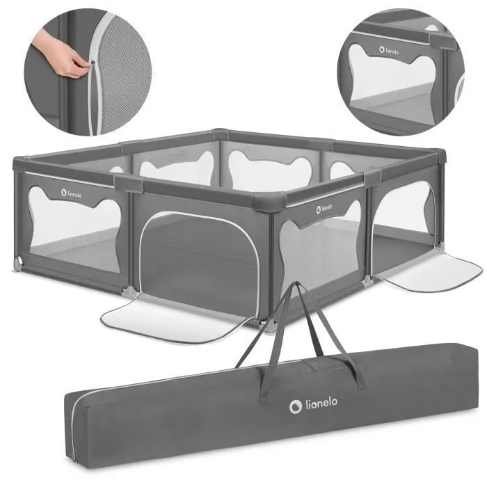 Parc Bébé LIONELO Willow XL - 207x187 cm - Côtés en maille - Grand terrain de jeu de sécurité - Grille de protection - Gris-0