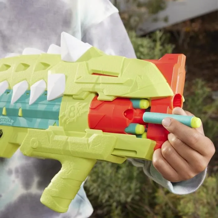 Nerf DinoSquad Armorstrike blaster à fléchettes, barillet rotatif 8 fléchettes, 16 fléchettes Nerf Elite, design d'ankylosaure-3