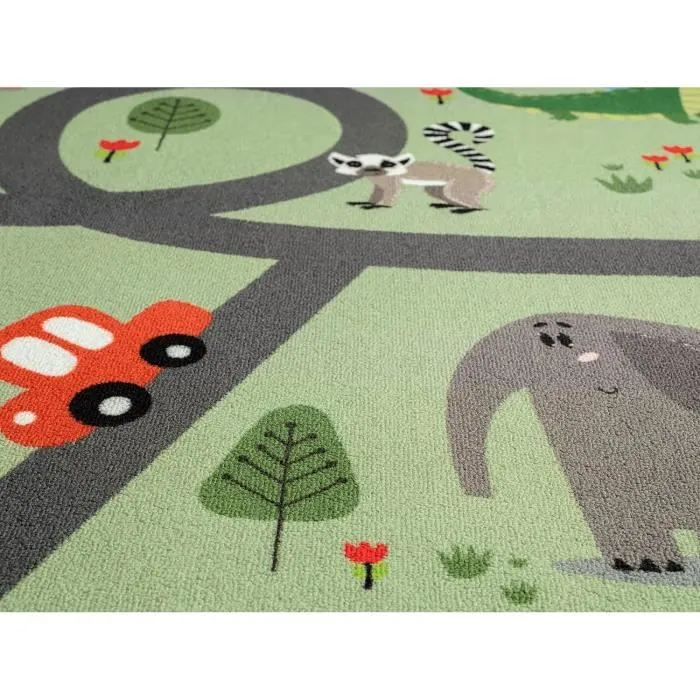 the carpet Happy Life - Tapis de jeu pour chambre d'enfant avec des animaux de la jungle mignons, vert, 200 x 200 cm rounde-1