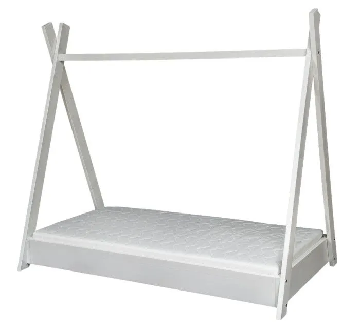 Lit pour enfant Maison 2-en-1 avec Tente Cabane en Bois Naturel (160x80 cm) avec matelas : Aventures Ludiques et Repos Douillet - B-1