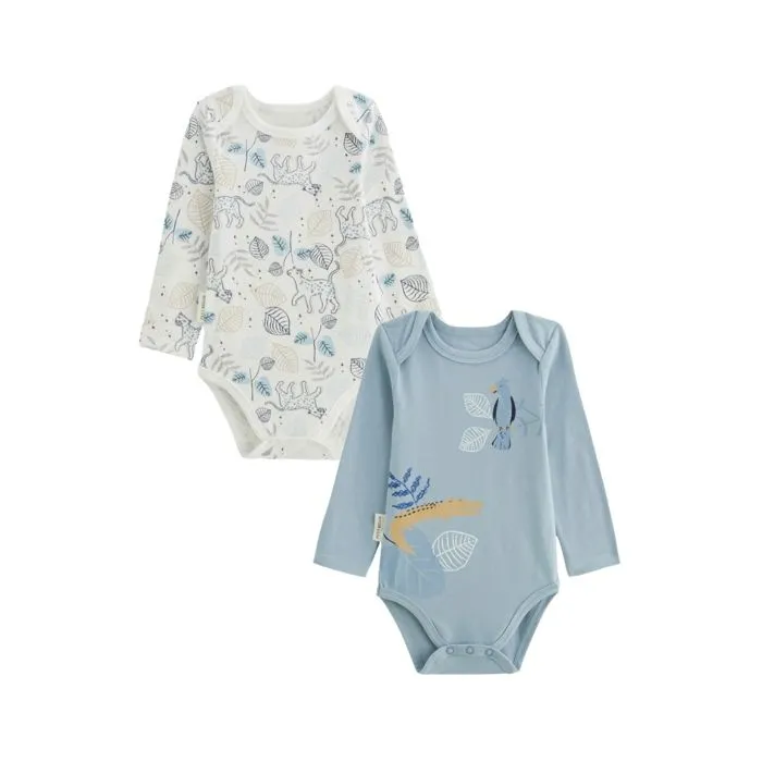 Lot de 2 bodies bébé - Félintrépide - Bleu - Manches longues - Imprimé félin - STANDARD 100 by OEKO-TEX®-0