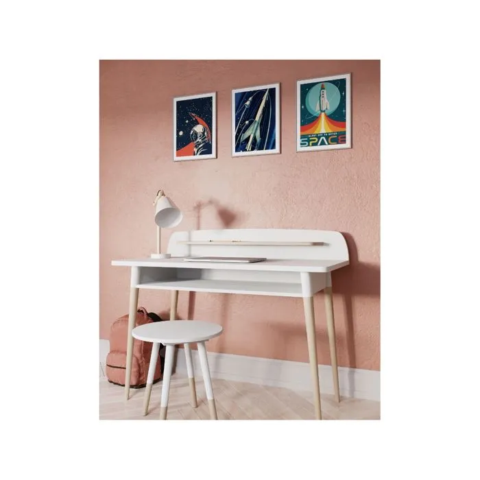 Tabouret enfant - CBA Meubles Demeyere - Blanc - 39cm - Pieds en hévéa - Intérieur-1