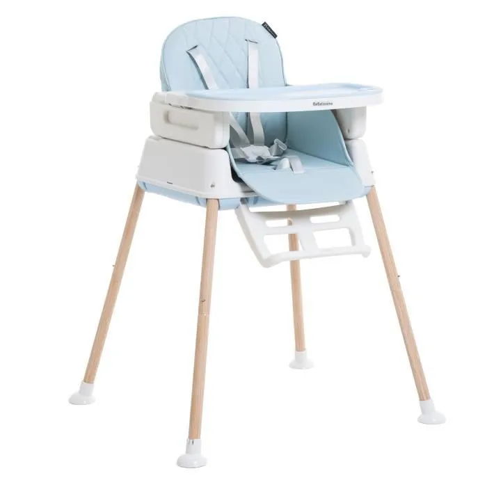 BEBELISSIMO  - Chaise Haute Bébé Evolutive - Réglable - dès 6 mois jusqu’à 20kg – 5 modes - bleu claire-1
