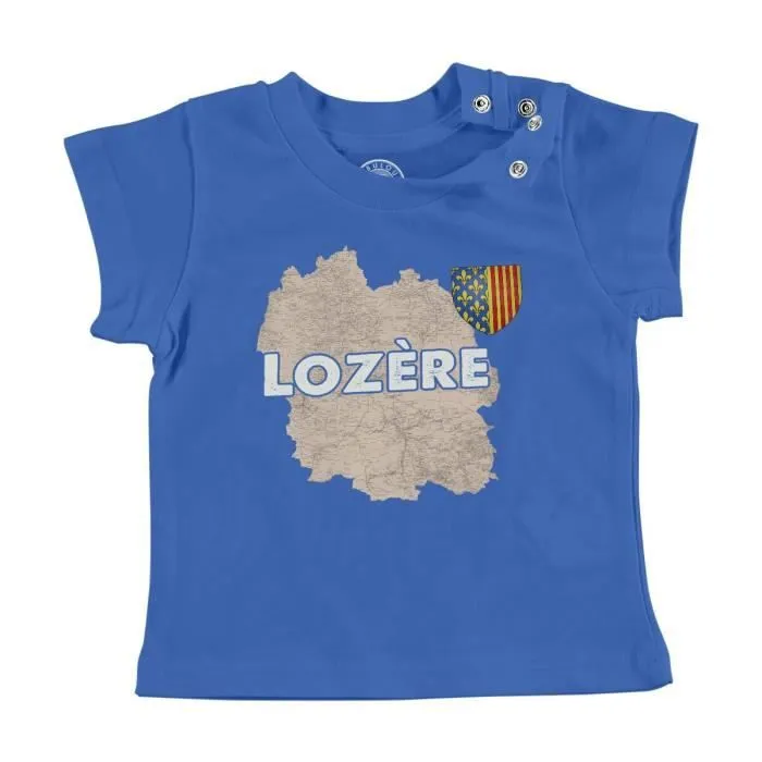 T-shirt Bébé Manche Courte Bleu Lozère 48 Département Mende Carte Ancienne Rare-0