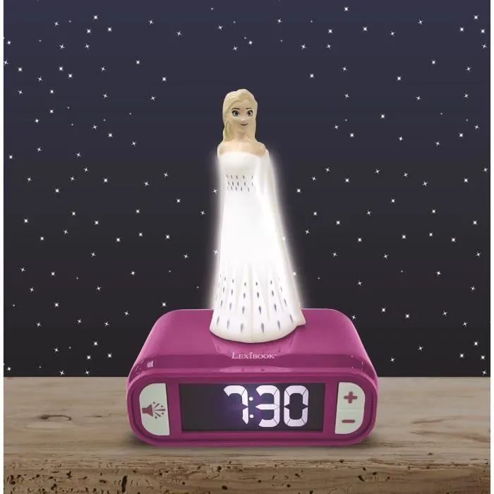 Réveil avec Veilleuse en 3D design Reine des Neiges Elsa et effets sonores-2