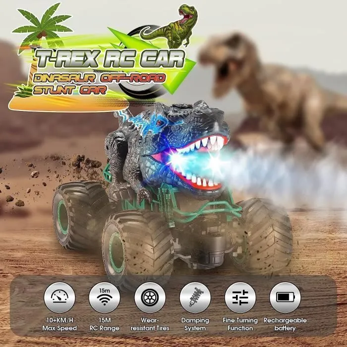 Jouet Voiture Télécommandée - Dinosaure - Tout Terrain - Éclairage LED - Pour Enfants 3-8 Ans-1