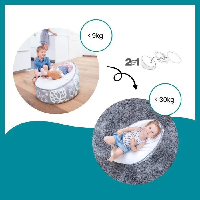 doomoo Nid Transat bébé - Pouf Evolutif & Multifonctions dès la Naissance, Flower Argent-2