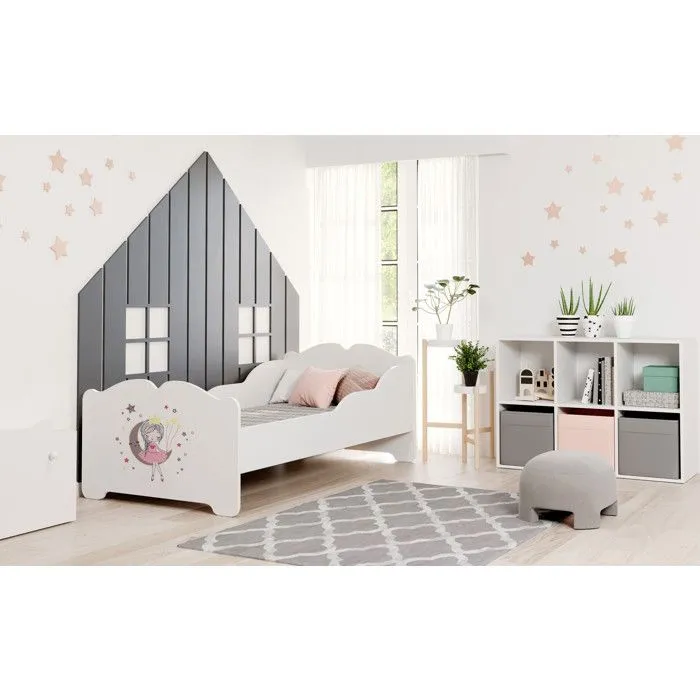 Lit enfant fille ALMENA avec matelas et cadre inclus - Princesse et lune - 160 cm x 80 cm-1