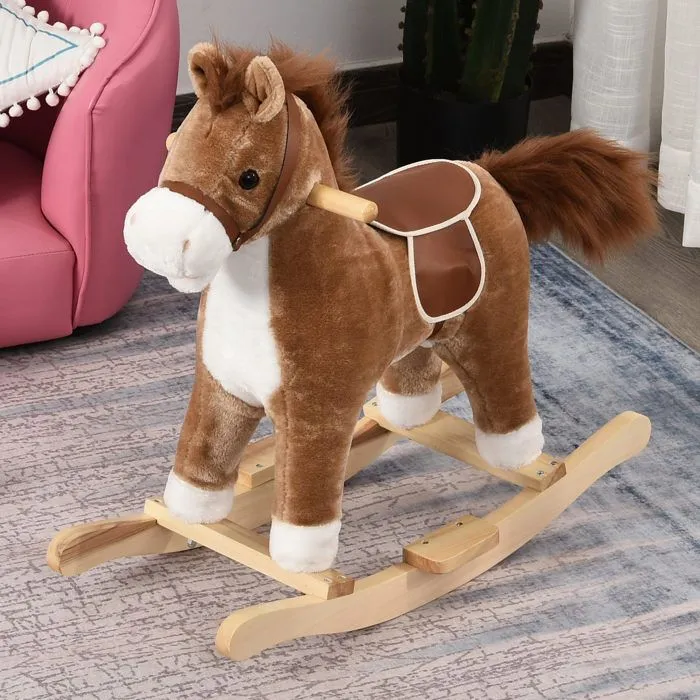 HOMCOM - cheval à bascule - Bois - 65x32x61cm - Brun-1