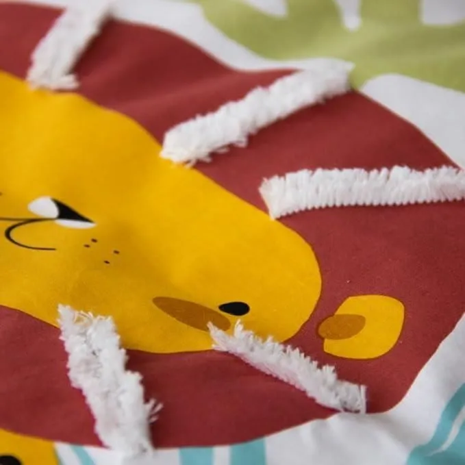 Parure de lit Enfant Réversible Lion Vert et Jaune Housse de Couette 140x200cm + 1 taie d'oreiller 63x63cm 100% Coton-2