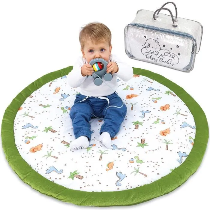 Coussin de sol pour enfant 100 cm – Coin douillet pour chambre d'enfant, couverture ronde pour bébé, dinosaure rembourré-0