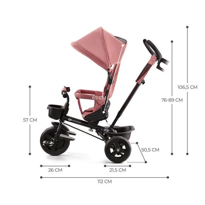 Tricycle évolutif KINDERKRAFT Aveo 3 roues pour fille de 9 mois à 5 ans - Selle pivotante - Rose Pink-3