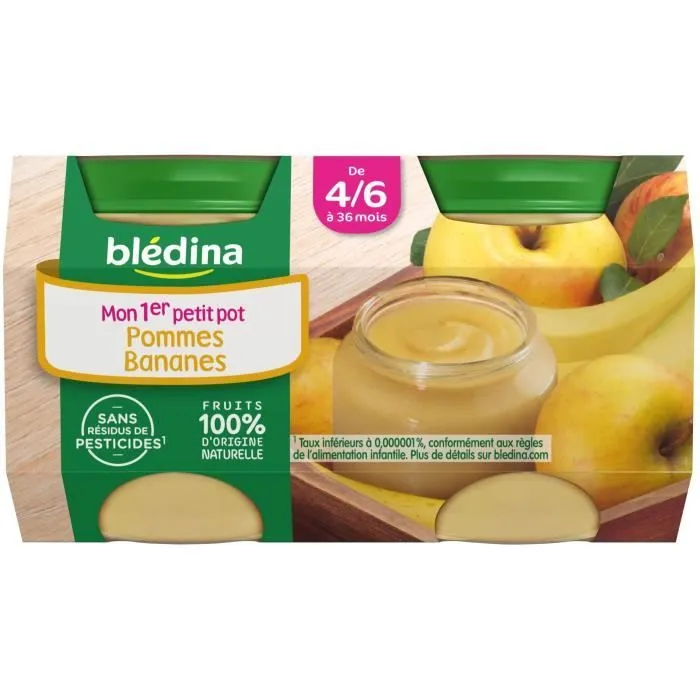 BLEDINA Petits pots Pommes et bananes - 4x130 g - Dès 4/6 mois-0