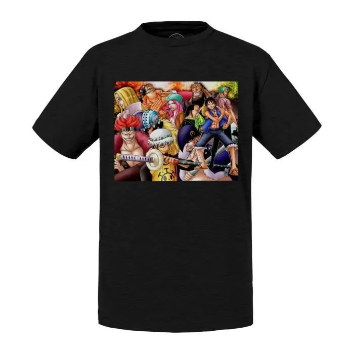 T-shirt Enfant Noir One Piece Manga Equipage Pirate Anime Japon-0
